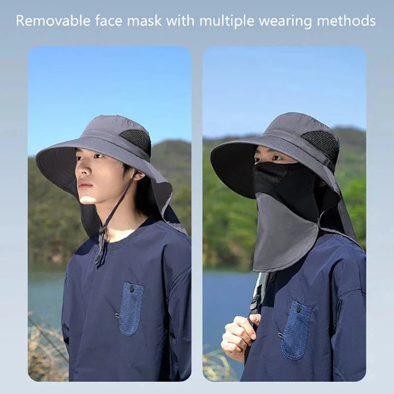 Wide Brim Outdoor Sun Hat Breathable Full Face Sun Shield Cap Anti Uv Fishing Travel Sports Sunshade Hat For Daily Outdoor Us