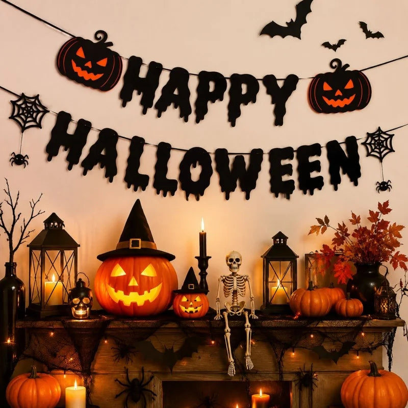 Halloween Felt Banner Garland Assorted Styles Hanging Bunting Flags for Party Home Wall Fireplace Mantel Decoration Supplies 