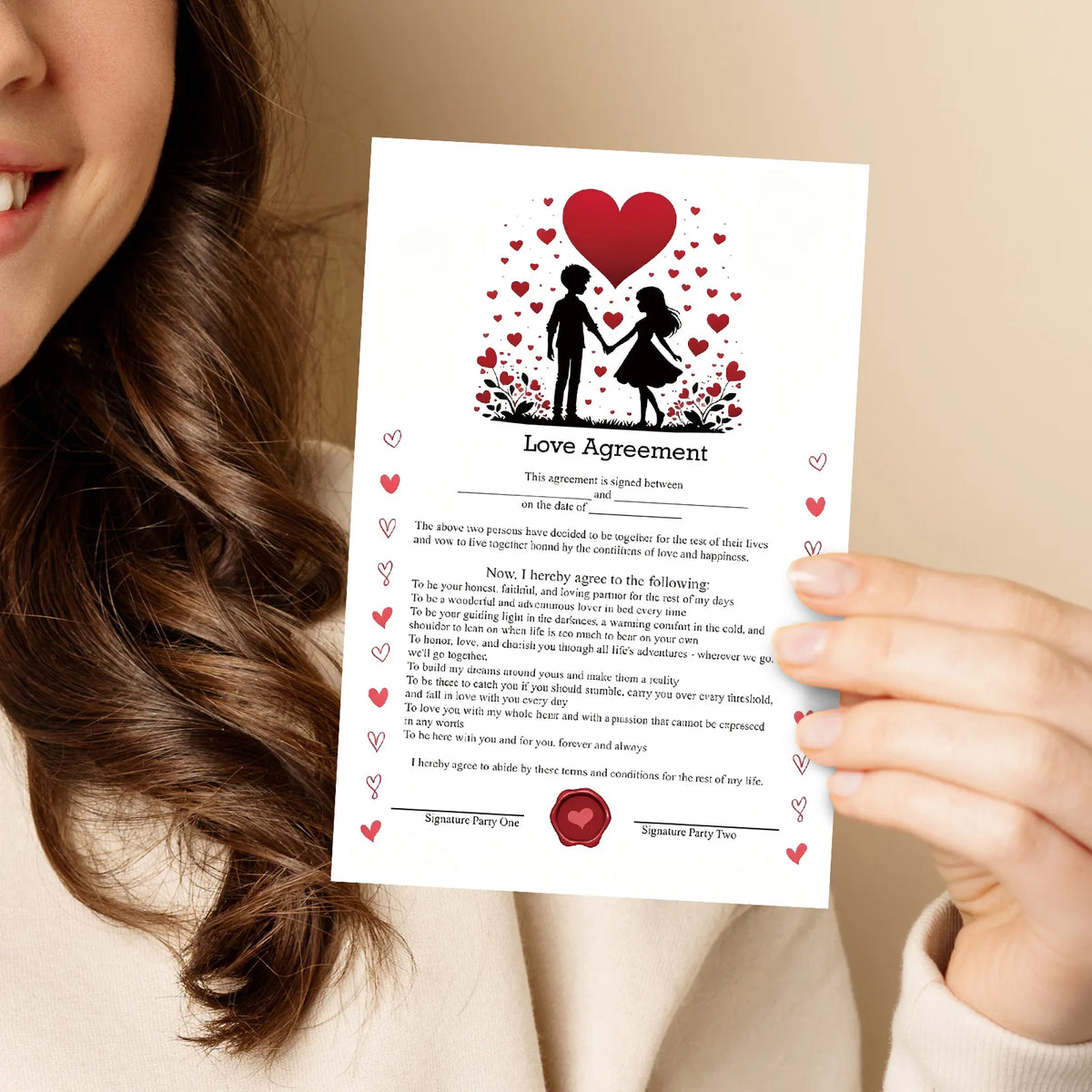 Proposal love contract anniversary greeting card lifetime love clause vow romantic marriage commitment card