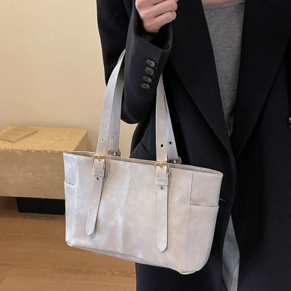 Fashion Retro Women PU Leather Shoulder Bags Trend High End Lady Tote Bag Large Capacity Female's Commuter Bag Handbag Purses