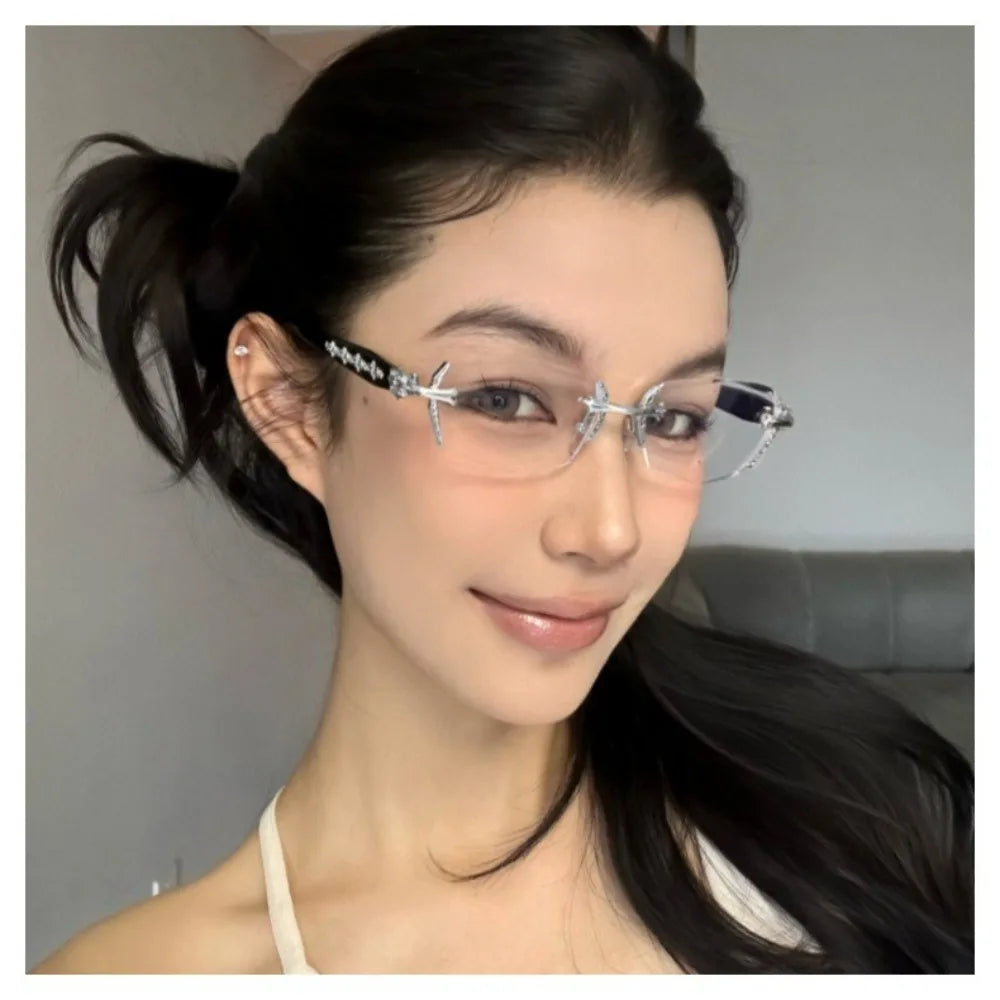 Fashion Y2K Vintage Frameless Cut Edge Glasses Anti Eyestrain Metal Anti-Blue Light Glasses Travel Eyewear Eye Protection