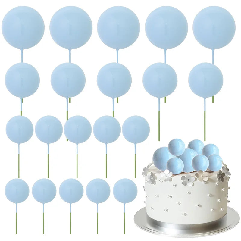 20Pcs Colorful Balls Cake Topper Mini Balloons Cupcake Insert Sticks for Wedding Birthday Party Cake DIY Decoration Baby Show