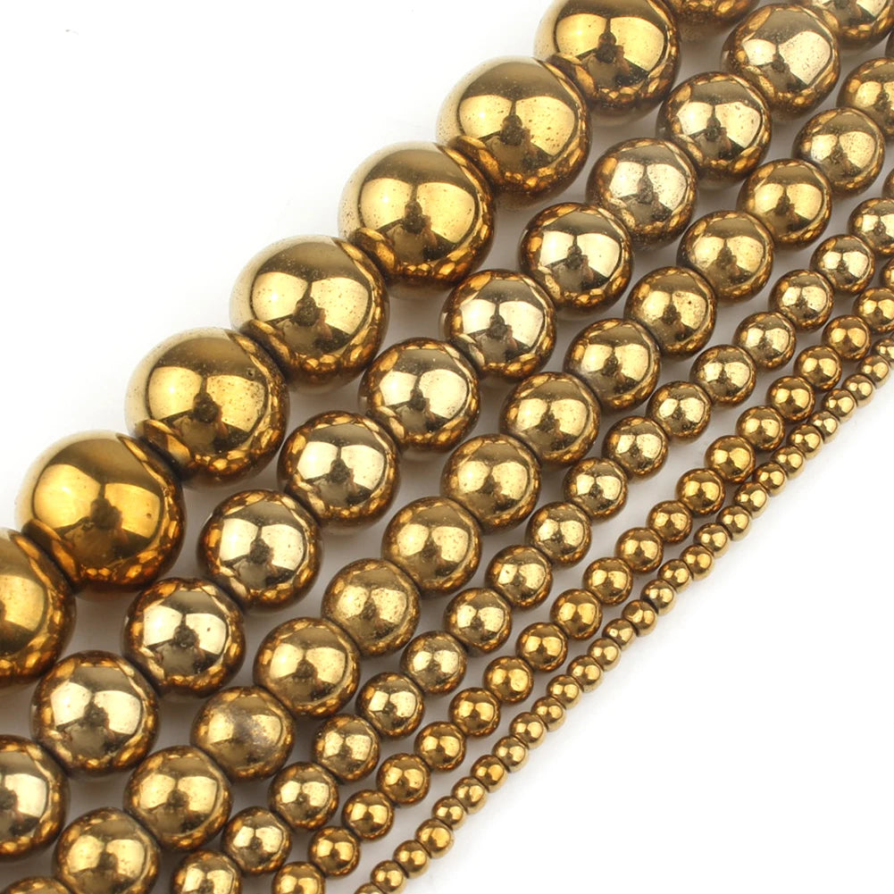 Natural Stones Rhodium Rose Gold Plated Hematite Round Loose Mineral Beads for Bracelet DIY Jewelry Making 15inch 2/3/4/6/8/1