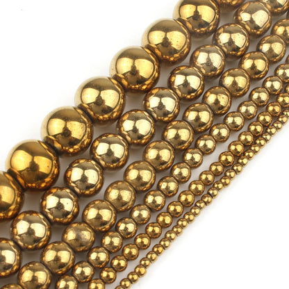Natural Stones Rhodium Rose Gold Plated Hematite Round Loose Mineral Beads for Bracelet DIY Jewelry Making 15inch 2/3/4/6/8/1
