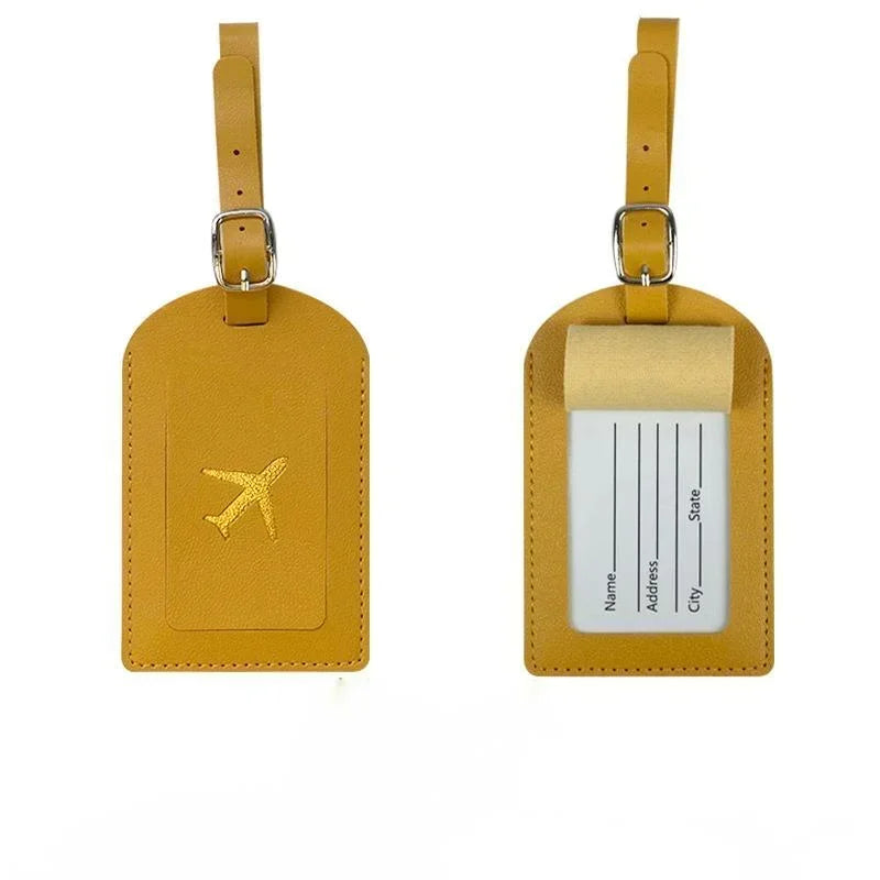 Stamped Leather Business Luggage Tag Suitcase Address Label Luggage Boarding Case Label Name ID Address Clip Travel Accessori