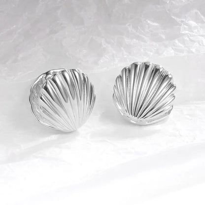 Vintage Elegant Blue Crystal Shell Pearl Conch Shape Stud Earrings for Women Fashion Simple Geometry Round Jewelry Party Gift
