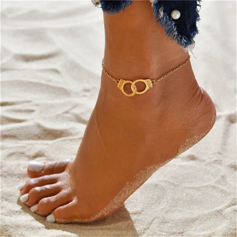 LETAPI Two Layers Chain Heart Style Gold/Silver Color Anklets For Women Bracelets Summer Barefoot Sandals Jewelry On Foot Leg