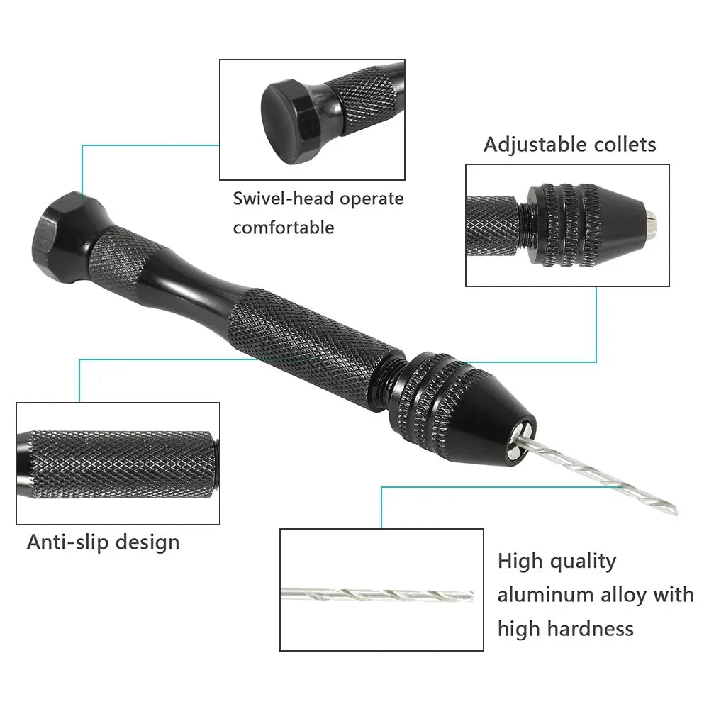 49pcs 0.2-3.4mm Hand Drill Set Mini Aluminum Hand Drill Bit Jewelry Craft Hand Manual Drill Woodworking Tools Drill Bit