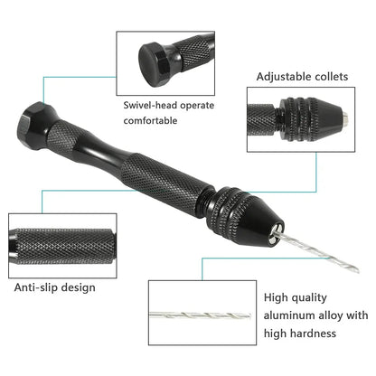 49pcs 0.2-3.4mm Hand Drill Set Mini Aluminum Hand Drill Bit Jewelry Craft Hand Manual Drill Woodworking Tools Drill Bit