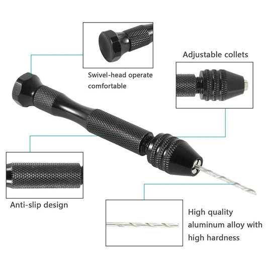 49pcs 0.2-3.4mm Hand Drill Set Mini Aluminum Hand Drill Bit Jewelry Craft Hand Manual Drill Woodworking Tools Drill Bit
