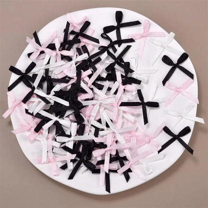 100Pcs Mini Satin Ribbons Flowers Bows Ties For DIY Craft Scrapbooking Embellishment Accessories Pets Hair Clothes Decoration