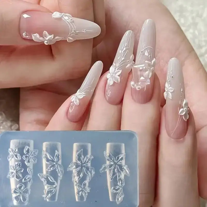3D Flowers Nail Art Mold Silicone DIY Tropical Floral Tulip Bunch Nail Design Molds High Transparent Nail Art Carving Templat
