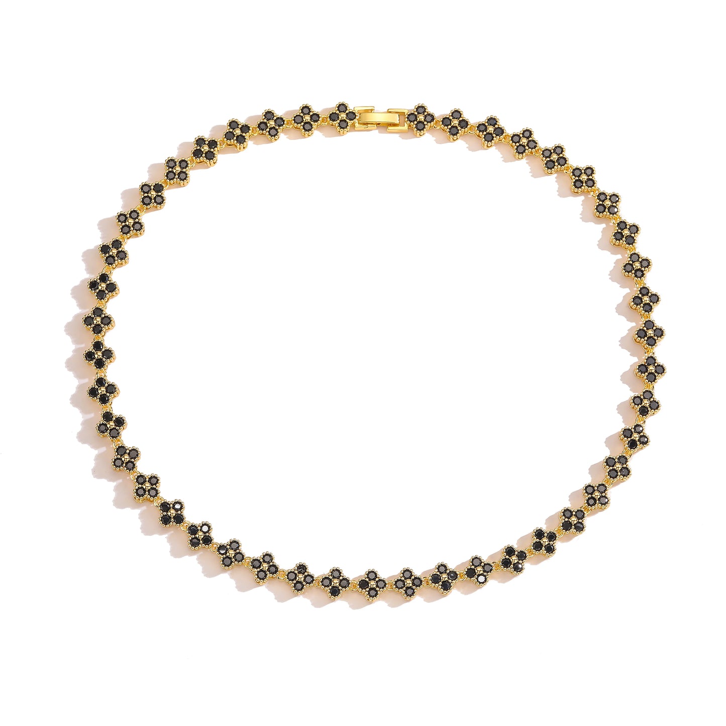 HECHENG,AAAAA Brass 18K gold-plated Flower Necklace Bracelet Jewelry Set ，for Christmas gift for women and best friend - blac