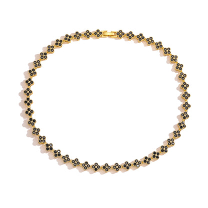 HECHENG,AAAAA Brass 18K gold-plated Flower Necklace Bracelet Jewelry Set ，for Christmas gift for women and best friend - blac