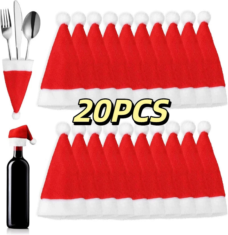 Merry Christmas Decoration 2025 Christmas Tableware Bag Holder Christmas Hat Fork Knife Cutlery Bag Christmas Ornament Decor