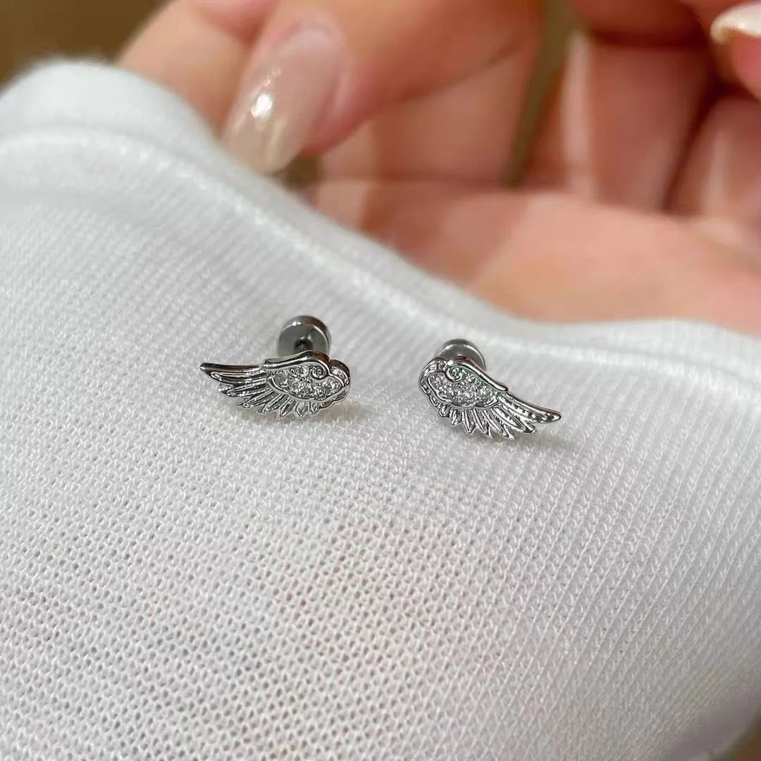 A Pair Vintage Couples Creative Angel Wings Stud Earrings Women Punk Studs Birthday Jewelry Gift