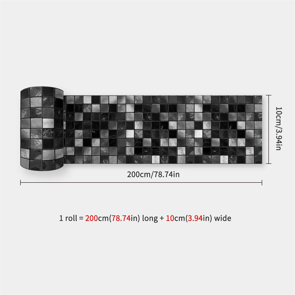Mosaic Bathroom Waist Line Wall Stickers Waterproof Peel & Stick Art Backsplash Kitchen Office Skirting Line Decor Wallpaper 