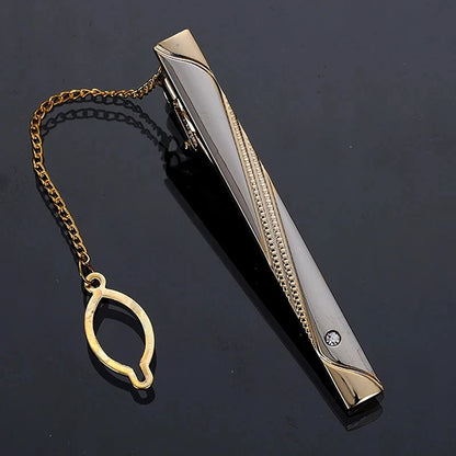 Men's Gold-Tone Tie Bar with Detachable Chain - Elegant Tie Clip for Weddings and Formal Attire
