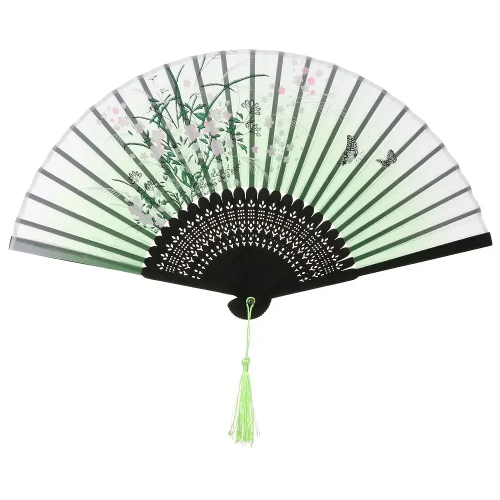 Retro Flower Pattern Home Decoration Elegent Bamboo Folding Fan Chinese Style Painting Handheld Fan Dance Performance Props