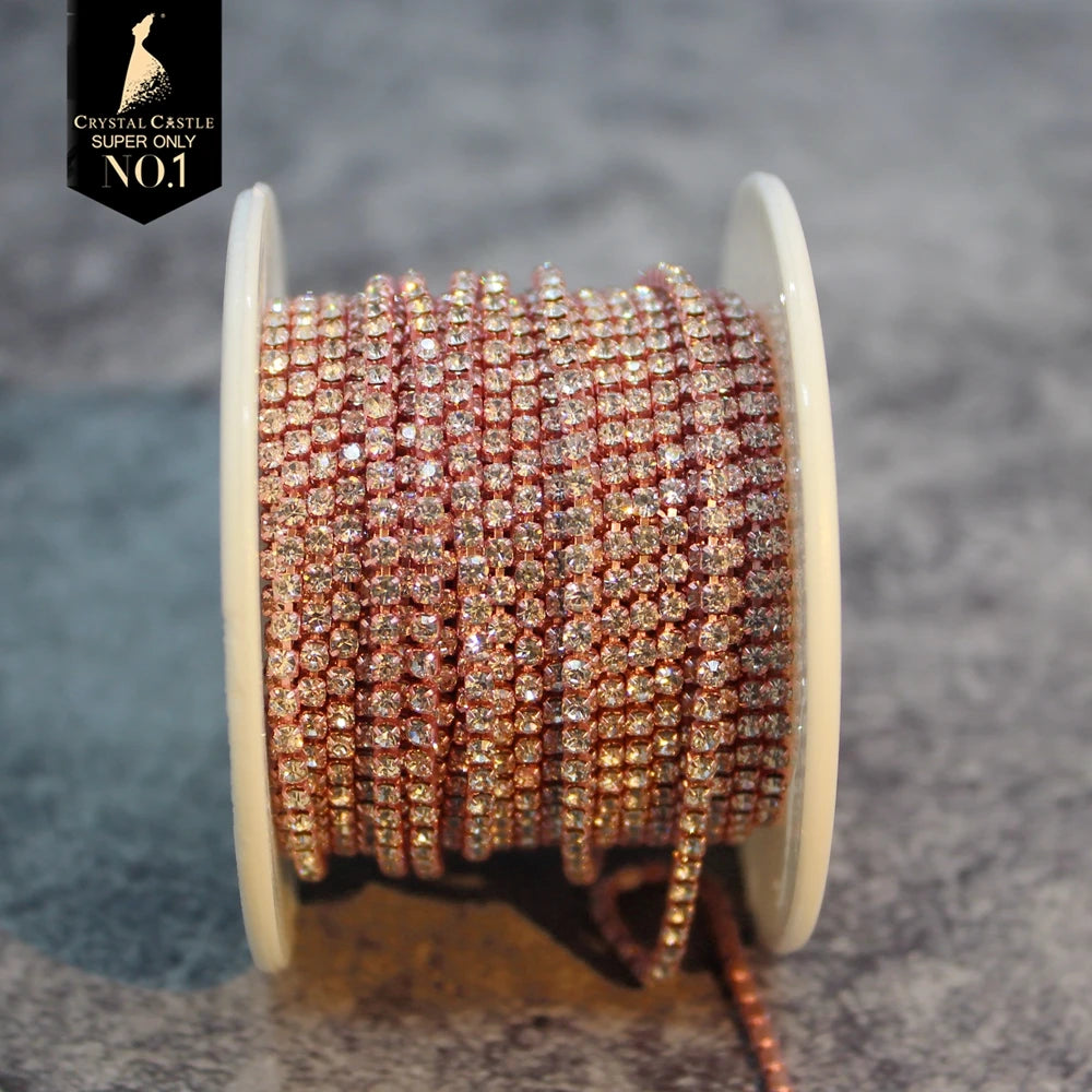 Rhinestones Chain Roll Tassel 1/10Yard Crystal Ribbon Strass Banding Sew On Gold Rhinestone Trim Strip Cup Chains For Needlew