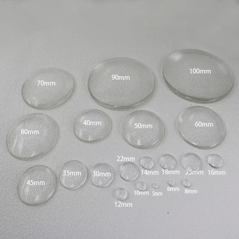 1Packs 6 8 10 12 16 20 25 60mm Round Clear Glass Cabochon Flat Back Transparent Magnifying Glass Cabochon For DIY Jewelry Mak
