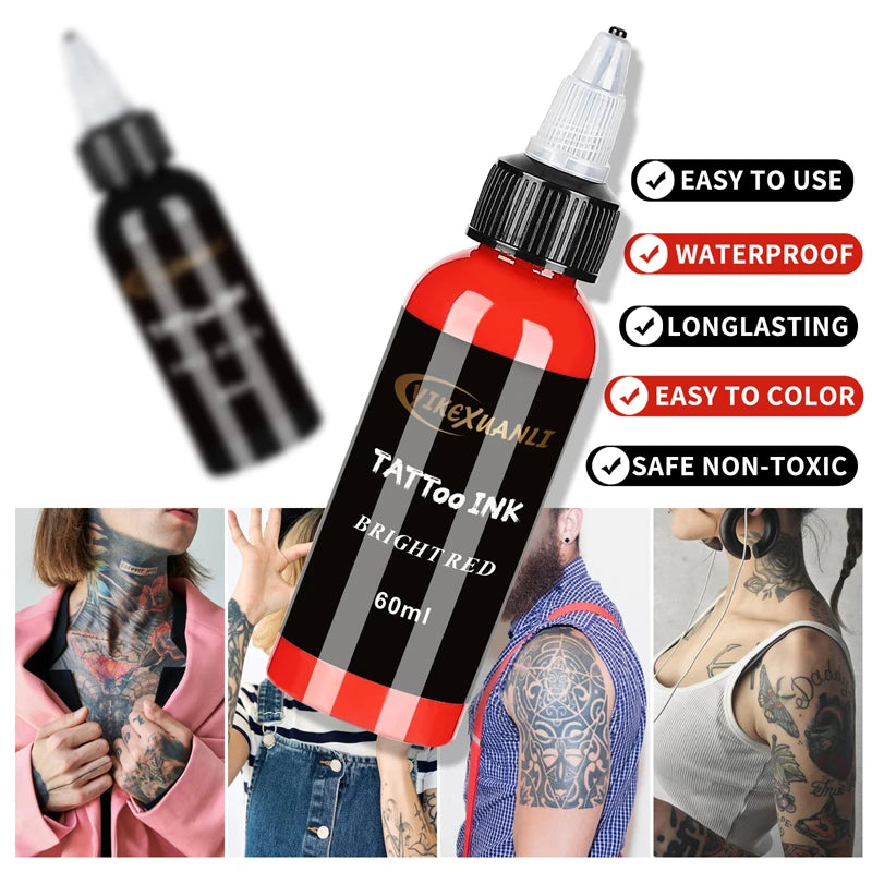 60ml red/black Tattoo Ink Pigment with box Body Art Tattoo Kits Professional Beauty Paints Makeup Tattoo Supplies Semi-perman