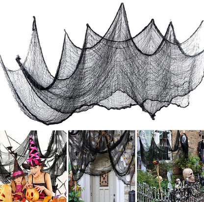 76x183cm Halloween Decorations Black Creepy Gauze Cloth Window Table Door Net Spooky Fancy Dress Party Haunted House Wall Dec