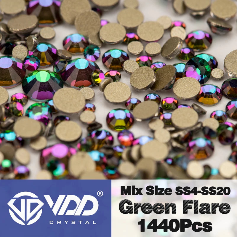 VDD SS4-SS20 Mix Size Clear Crystal Non-Hotfix Gold FlatBack Rhinestones Decorations DIY Glitter Stones 3D Nail Art Accessori