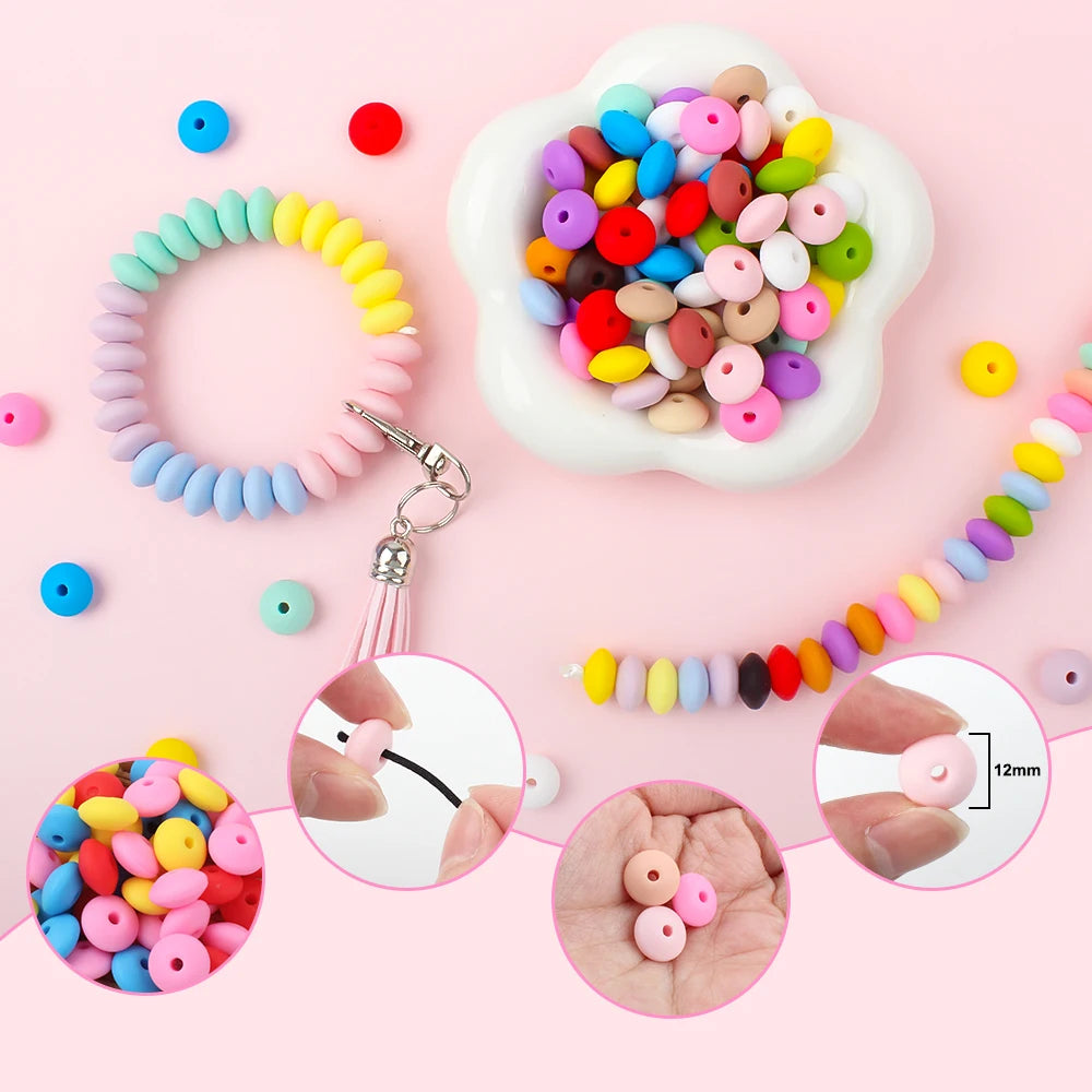 100/50/20Pcs 12mm Siilcone Beads Lentil Loose Spaced Bead for Jewelry Making DIY Beaded Pen Bracelets Necklace Keychain BPA F