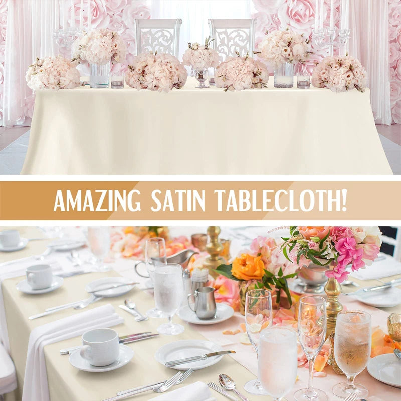 Rectangle Wedding Satin Large Tablecloth Bright Smooth Silk Table Cover Anniversary Dining Party High-End Table Decor