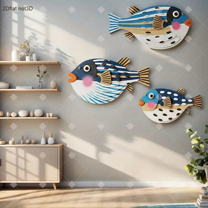 1 Set of Colorful Wooden Ocean Art Wooden Sea Fish Shells Starfish Farmhouse Style Decor Living Room Bedroom Wall Art Decorat