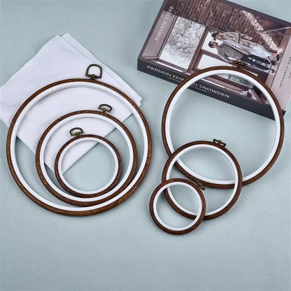 Sewing Tool Round Oval Wooden Color Embroidery Hoops Frame Set Plastic Embroidery Hoop Rings For DIY Cross Stitch Needle Craf
