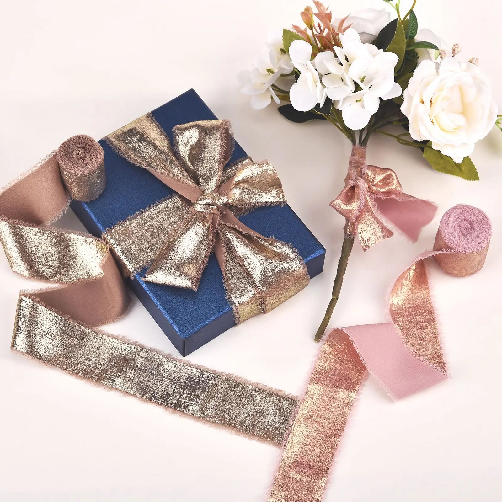 5M/Roll Silk Ribbon Handmade Ripped Ribbon Wedding Party Bowtie Bouquet Packaging DIY Ribbon Gift Box Ribbon Tie Decoration