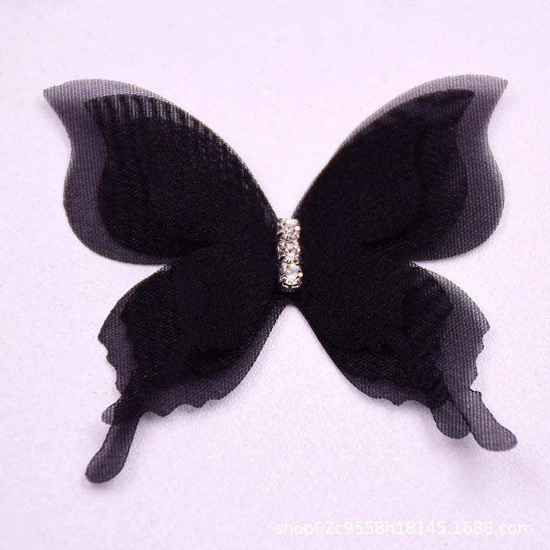 1 pcs 5cm DIY Organza 3D Butterfly Appliques Chiffon Fantasy Translucent Butterflies for Sewing Craft Decoration - Black
