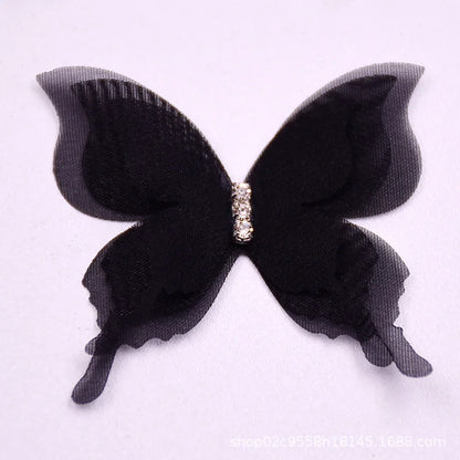 1 pcs 5cm DIY Organza 3D Butterfly Appliques Chiffon Fantasy Translucent Butterflies for Sewing Craft Decoration - Black