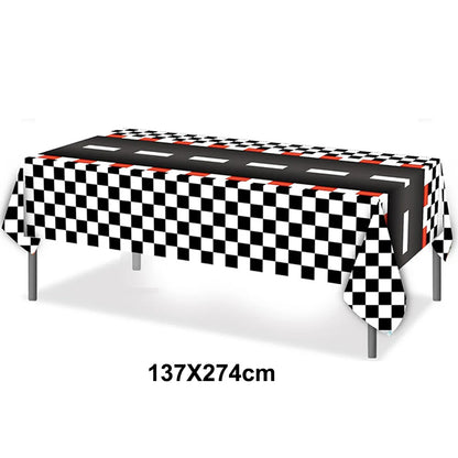 Checkered Race Car Party Black White Checkered Flag Tablecloth Road Tablecloth Racetrack TableCover Racing Birthday Party Dec