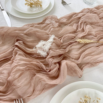 40x275cm Wedding Pink Gauze Table Runner Semi-Sheer Cheesecloth Table Setting Dining Party Christmas Banquets Arches Cake Dec