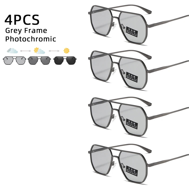 Luxury Metal Photochromic Sunglasses Men Women Fashion Polarized Sun Glasses Stylish Chameleon Anti-glare Driving Shades UV40