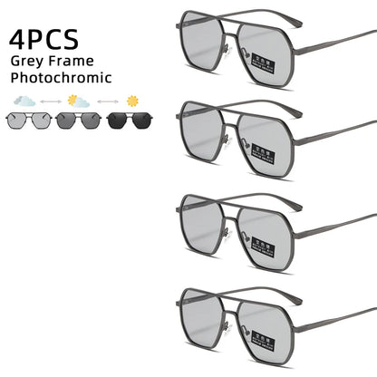 Luxury Metal Photochromic Sunglasses Men Women Fashion Polarized Sun Glasses Stylish Chameleon Anti-glare Driving Shades UV40