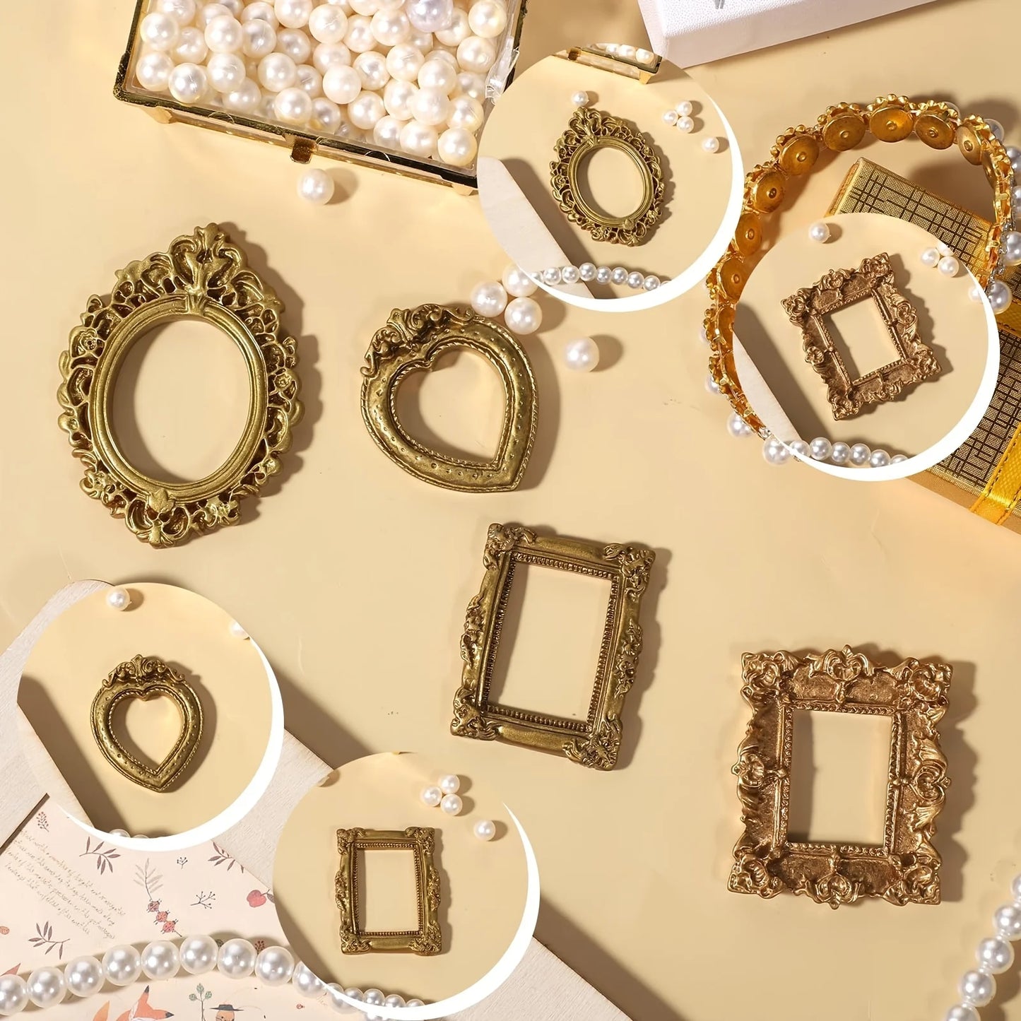 12pcs Vintage Mini Picture Frames Elegant Golden Tone Baroque Resin Wall Mounted Display Cases Wedding Christmas Home Decor
