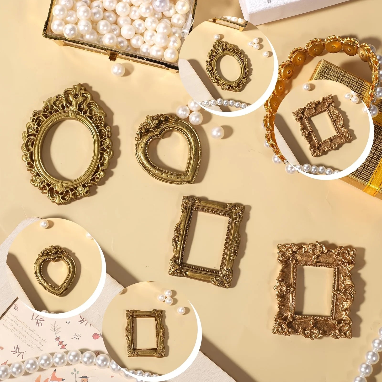 12pcs Vintage Mini Picture Frames Elegant Golden Tone Baroque Resin Wall Mounted Display Cases Wedding Christmas Home Decor