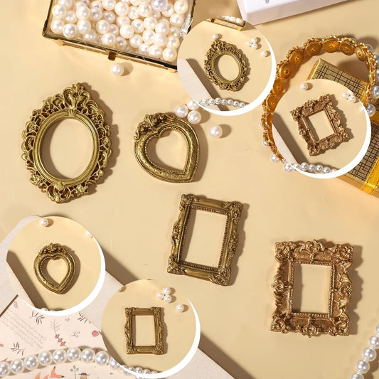 12pcs Vintage Mini Picture Frames Elegant Golden Tone Baroque Resin Wall Mounted Display Cases Wedding Christmas Home Decor