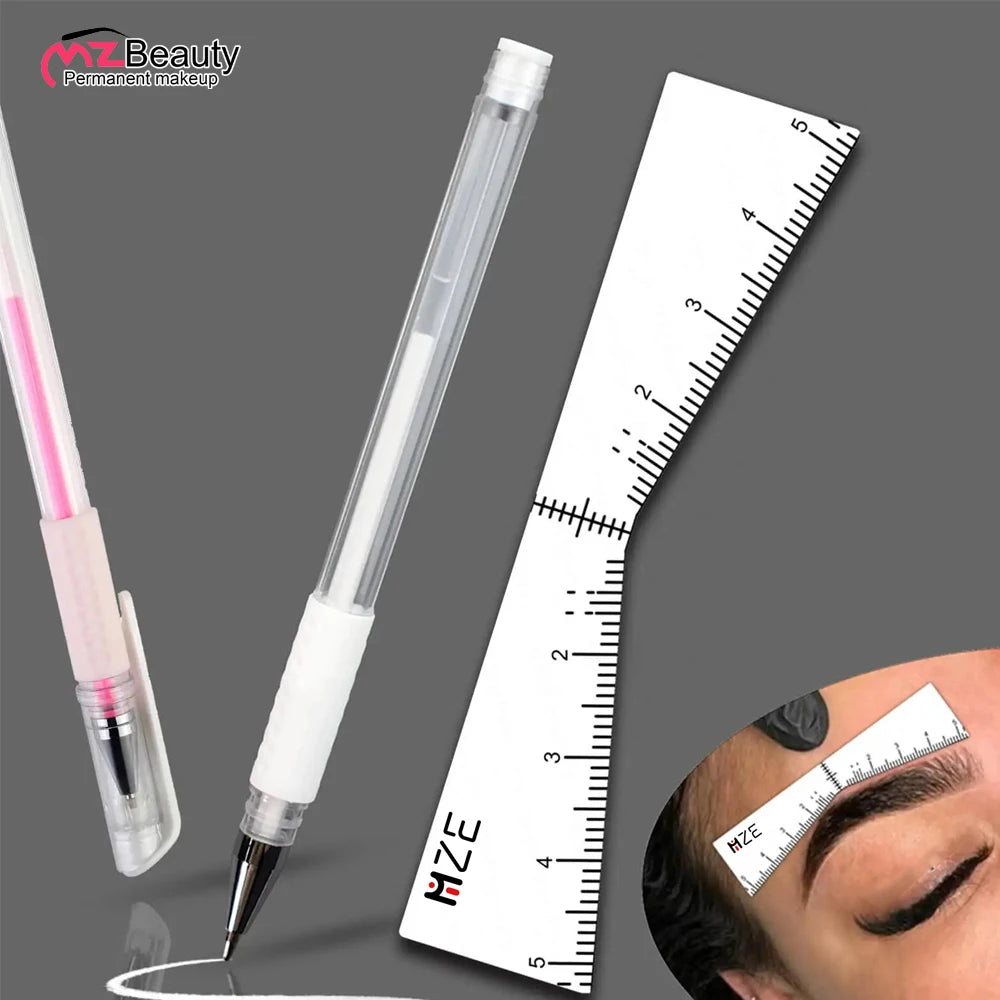 Eyebrow Position Mark Tools Microblading Brow Shape Mapping Kit with White Marker Pen and Brows Outline Design Ruler Makeup K