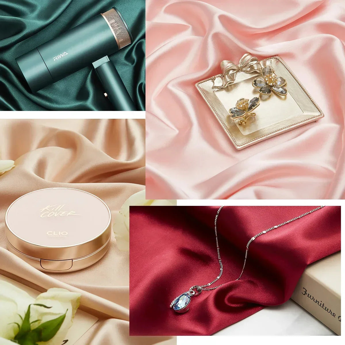 Silky Luster Cloth Backdrop Satin Fabric Glossy Background for Photographic Studio Luxury Style for Jewelry Necklace Shooting