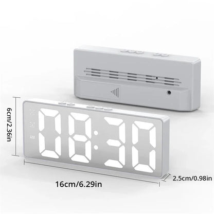 LED Mirror Table Clock Digital Alarm Snooze Display Time Desktop Electronic Table Clocks Desktop Clock - Square white