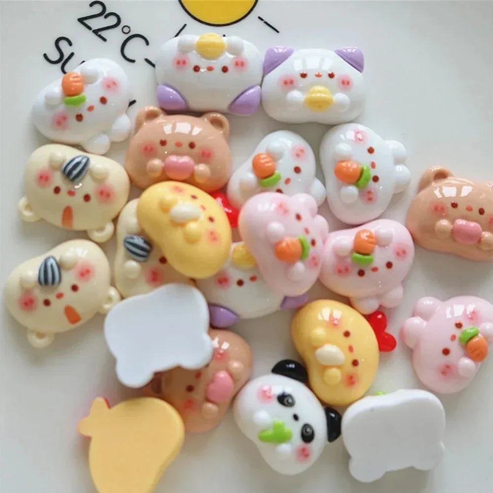 10PCS Shiny Feeding Animals Series Miniature Flat Back Resin Cabochons For Hairpin Scrapbooking DIY Home Decor Craft Accessor