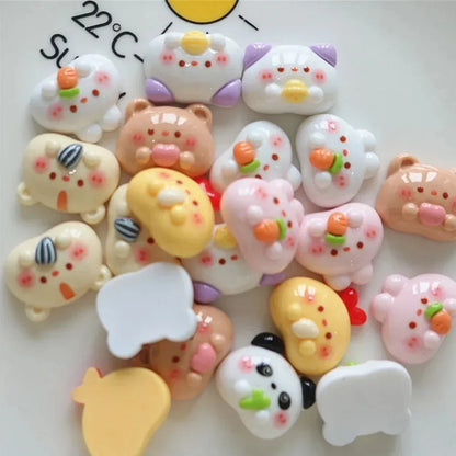10PCS Shiny Feeding Animals Series Miniature Flat Back Resin Cabochons For Hairpin Scrapbooking DIY Home Decor Craft Accessor