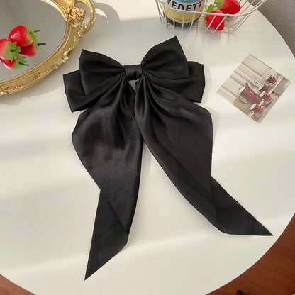 11 Solid Color Satin Ribbon Big Bows Hairpin Spring Clips Hair Accessories for Women Girls Trendy Korean Summer Headwear 2023