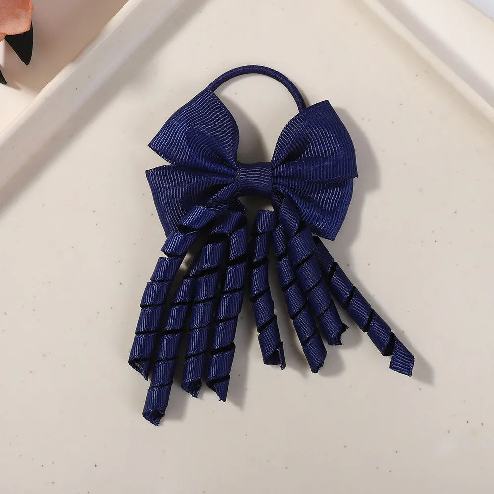 Baby Girls Back To School Ribbon Curly Hair Bow with Ties Rope Elastic Hairbands Kids Ponytail Holder Bowknot Hair Accessorie