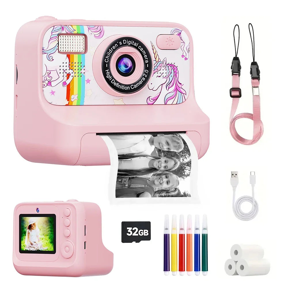 Children Instant Print Digital Camera Photo Color Label Thermal Print Camera for Kids 3-12 Age Best Birthday Festive Gifts - 